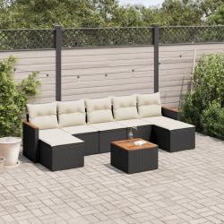 Salon de jardin 8 pcs avec coussins noir r&eacute;sine tress&eacute;e