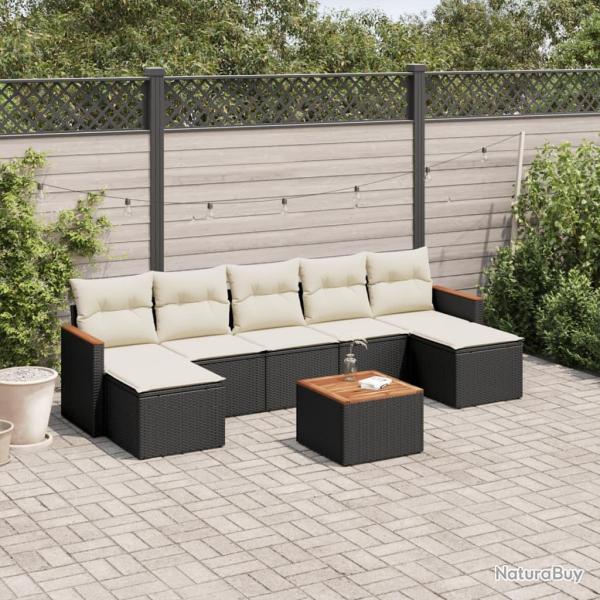 Salon de jardin 8 pcs avec coussins noir r�sine tress�e
