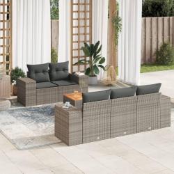 Salon de jardin 6 pcs avec coussins gris r&eacute;sine tress&eacute;e