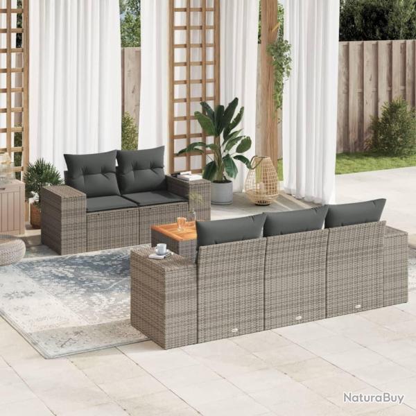 Salon de jardin 6 pcs avec coussins gris r�sine tress�e