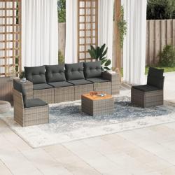 Salon de jardin avec coussins 7 pcs gris r&eacute;sine tress&eacute;e