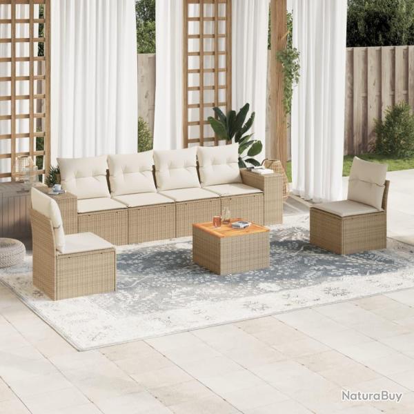 Salon de jardin avec coussins 7 pcs beige r�sine tress�e