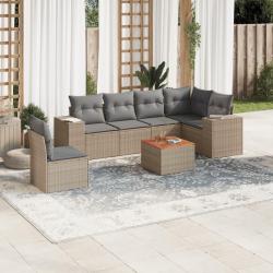 Salon de jardin avec coussins 7 pcs beige r&eacute;sine tress&eacute;e