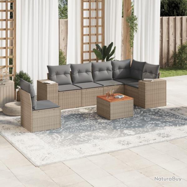 Salon de jardin avec coussins 7 pcs beige r�sine tress�e
