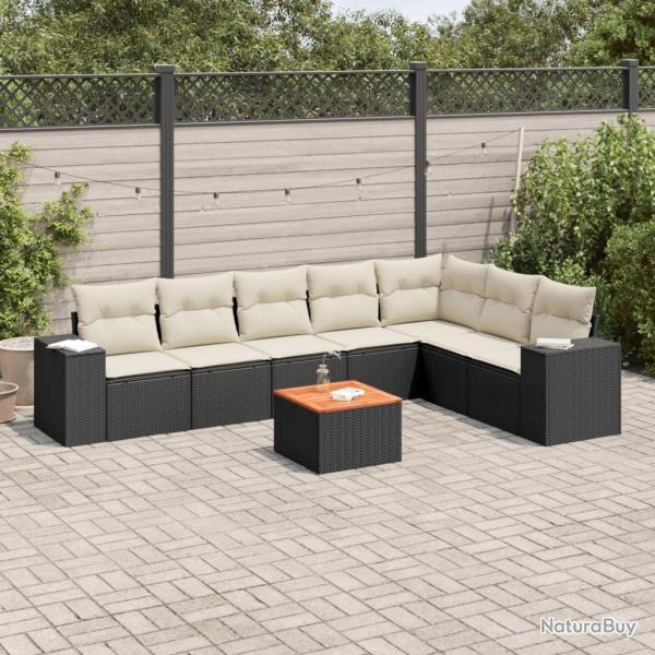 Salon de jardin 8 pcs avec coussins noir r�sine tress�e