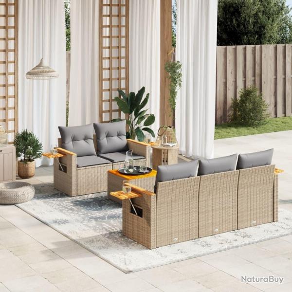 Salon de jardin avec coussins 6 pcs beige r�sine tress�e
