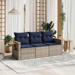Salon de jardin avec coussins 3 pcs gris r&eacute;sine tress&eacute;e