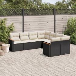 Salon de jardin 8 pcs avec coussins noir r&eacute;sine tress&eacute;e