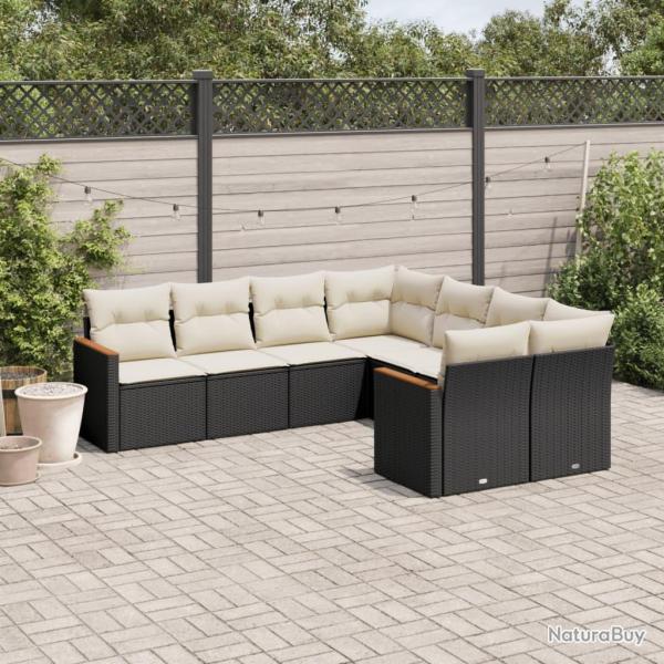 Salon de jardin 8 pcs avec coussins noir r�sine tress�e