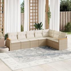 Salon de jardin avec coussins 7 pcs beige r&eacute;sine tress&eacute;e