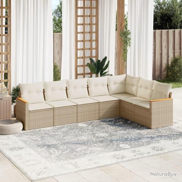 Salon de jardin avec coussins 7 pcs beige r�sine tress�e