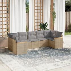 Salon de jardin avec coussins 7pcs m&eacute;lange beige r&eacute;sine tress&eacute;e