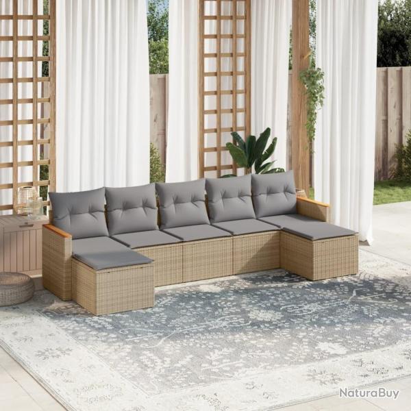 Salon de jardin avec coussins 7pcs m�lange beige r�sine tress�e