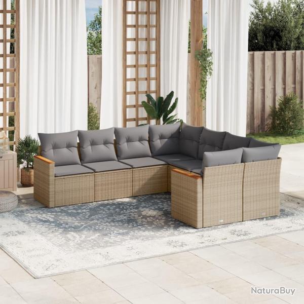 Salon de jardin avec coussins 8pcs m�lange beige r�sine tress�e