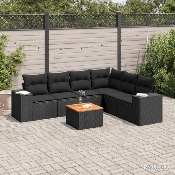 Salon de jardin 7 pcs avec coussins noir r�sine tress�e