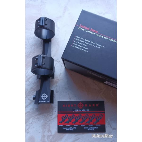 Montage monobloc - d�port� - cantilever fixe Sightmark Tactical 34 mm - 20MOA - d�callage avant 2"