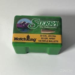 Ogives SIERRA calibre 22 .224 diam. 52GR. HPBT REF1410 x100