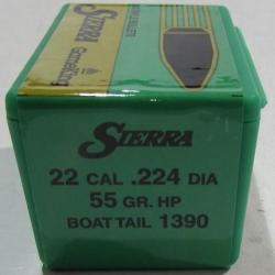 Ogives SIERRA 22 cal .224 diam 55gr HP BOAT TAIL 1390 x100