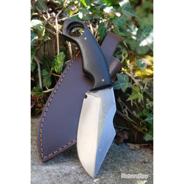 Couteau Karambit Lame Acier Carbone 1055 Forge Manche Micarta Etui Cuir Fabricat Artisanale