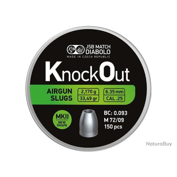 BOITE DE 150 PLOMBS JSB SLUGS MKII KNOCKOUT CAL.25 / 6.35mm - 33.49Gr
