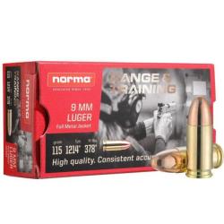 Munitions NORMA 9MM LUGER 7.45g 115gr range & training FMJ x10 bo&icirc;tes