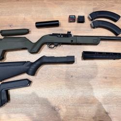 Ruger 10/22 Takedown Lite filet&eacute;, crosse magpul backpacker, mod&eacute;rateur, 4 chargeurs
