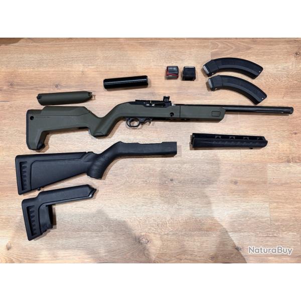 Ruger 10/22 Takedown Lite filet�, crosse magpul backpacker, mod�rateur, 4 chargeurs