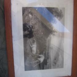 gravure de chasse "Folle et Mitte , chienne de Louis XIV"