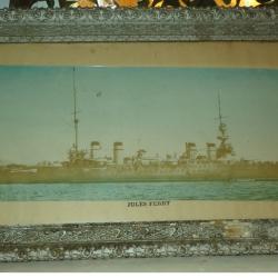 CADRE AVEC PHOTO DU CROISEUR-CUIRASSIER JULES FERRY&nbsp; 1914-1918&nbsp; WWI ,&nbsp; CADRE MIROITERIE BARRAS A MON