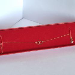 Superbe Bracelet Or Ajustable Double Coeur 9 Carats , OR Blanc et Jaune , 18 cm , Poin&ccedil;onn&eacute;