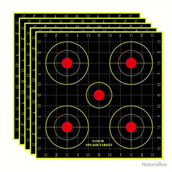Lot 10 Cibles Autocollantes Fluorescentes Splatter 5 Points 15cm Tir Pr�cision Carabine 22LR