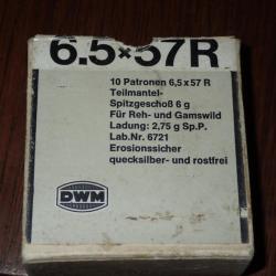 Boite ancienne contenant 9 douilles - calibre 6,5x57R - Marque DWM