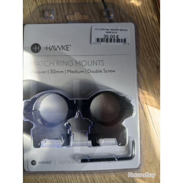 2 colliers Hawke pour montage de lunette