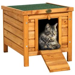 Niche pour chat en pin trait&eacute; avec toit ouvrant - 42 x 51,5 x H 43 cm