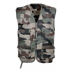 Gilet sans manche multi-poches reporter camouflage c/e arm&eacute;e Fran&ccedil;aise