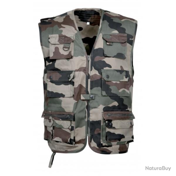 Gilet sans manche multi-poches reporter camouflage c/e arm�e Fran�aise