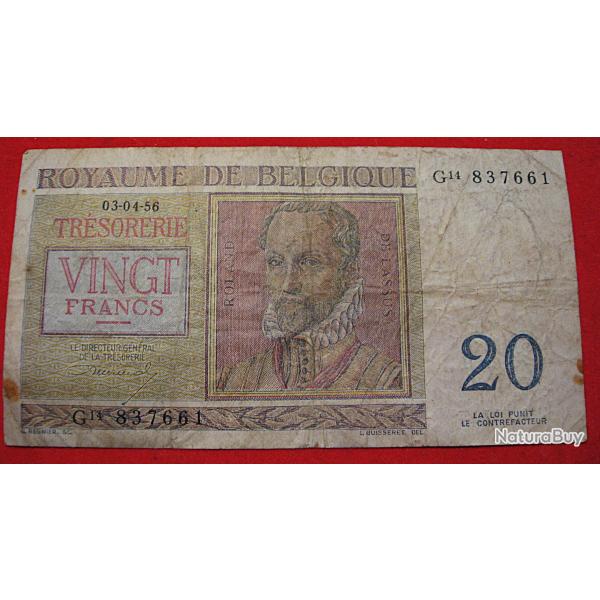 Belgique,  billet de 20 francs du 3-4-1956 tb+