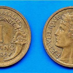 France 1 Franc 1939 Morlon Tete de Laurier Francs Frcs Frc