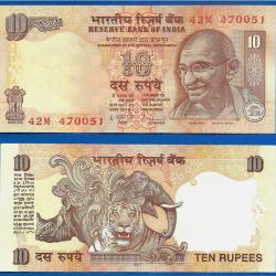 Inde 10 Roupies 2011 Lettre S Gandhi Animal Elephant Tigre Billet