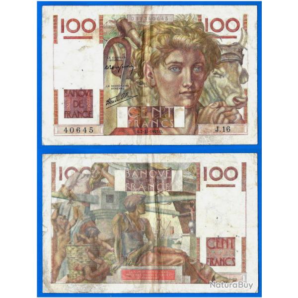 France 100 Francs 1945 Jeune Paysan Billet Europe Frc Frs Frcs