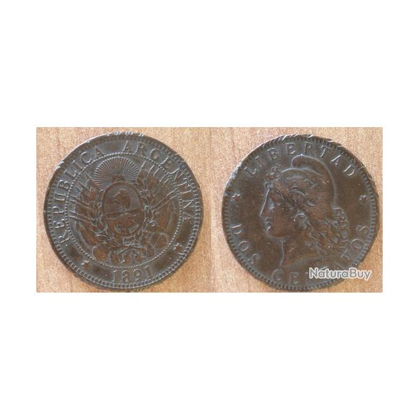 Argentine 2 Centavos 1891 Piece Amerique Sud Pesos Peso Centavo