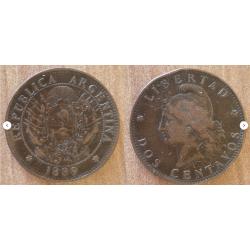 Argentine 2 Centavos 1889 Piece Amerique Sud Pesos Peso Centavo