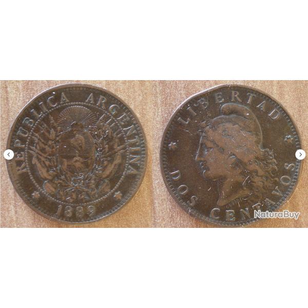 Argentine 2 Centavos 1889 Piece Amerique Sud Pesos Peso Centavo