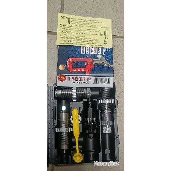 Jeu d'outils Lee calibre 7.5x55 suisse  avec si�geur microm�trique 90767