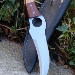 Couteau De Cuisine & Rando Lame Acier Carbone 1055 Fa&ccedil;on Huusk Etui Cuir Manche Bois Fabric Artisan