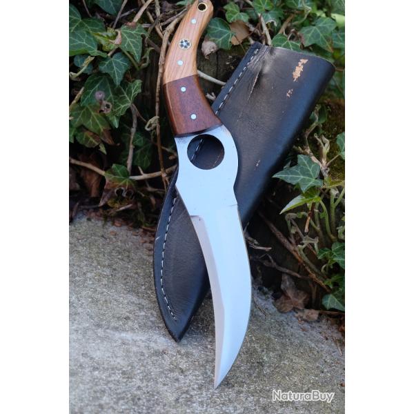 Couteau De Cuisine & Rando Lame Acier Carbone 1055 Fa�on Huusk Etui Cuir Manche Bois Fabric Artisan