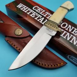 Couteau Celtique Lame Acier Inox Manche Os Etui Cuir