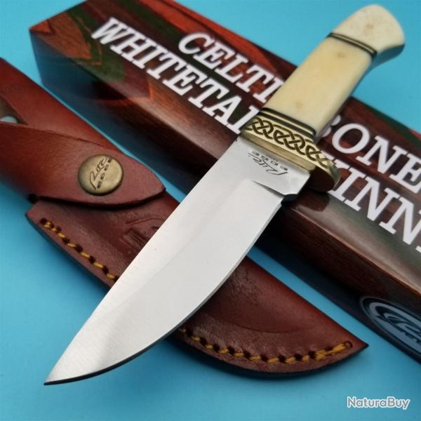 Couteau Celtique Lame Acier Inox Manche Os Etui Cuir