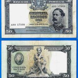 Portugal 50 Escudos 1955 Serie 7 Prefix AXG Pereira De Mello