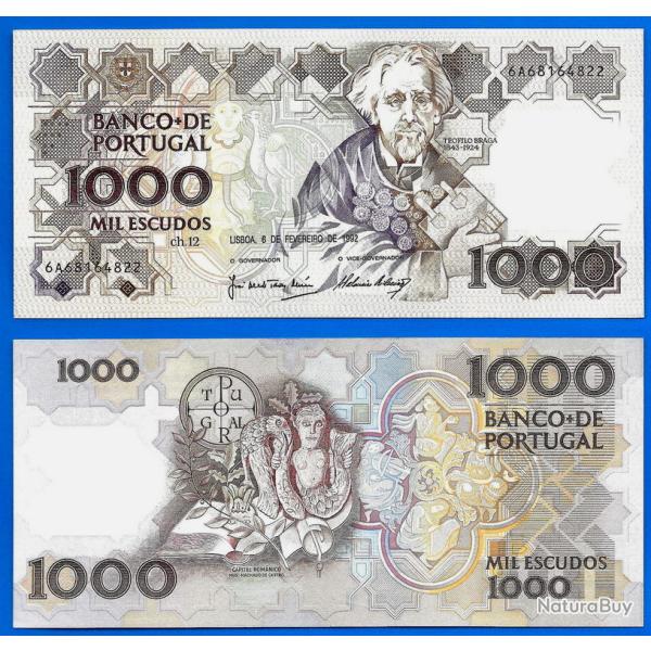 Portugal 1000 Escudos 1992 Neuf Teofilo Braga Billet Escudo